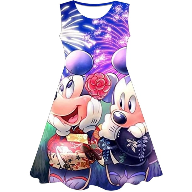 Vestido de Minnie Mouse para niñas, novedad de verano 2023, cuello redondo sin mangas para niñas, vestido de Minnie Mouse de dibujos animados de Minnie 2 3 4 5 6 7 8 9-10Y6M Gao Jinjia LED
