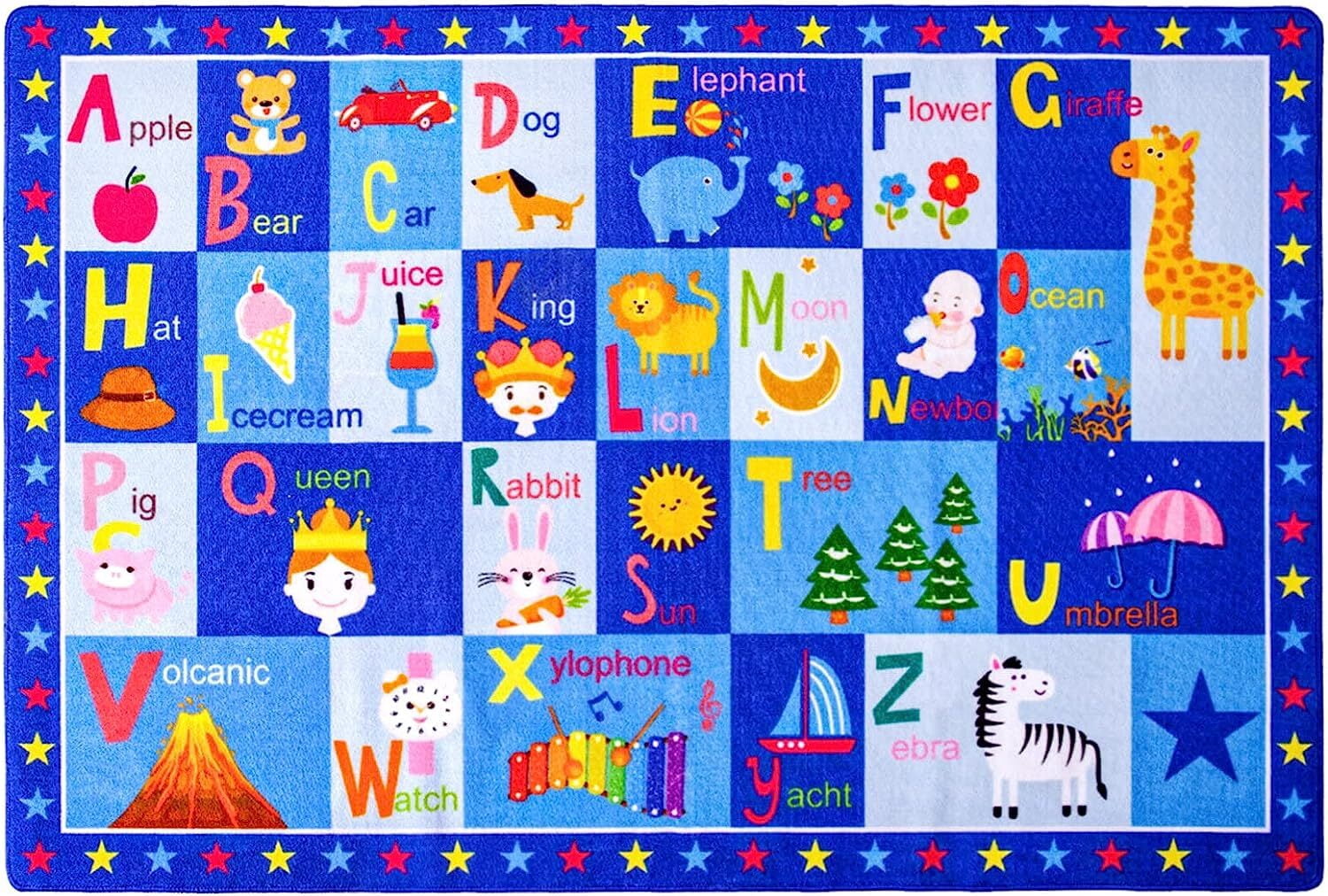 Dwelke Kids Rugs for Playroom ABC Educational Area Rug, Cute Cartoon Daycare Supplies, Kids Gift for Playroom Bedroom,4'x6'Blue