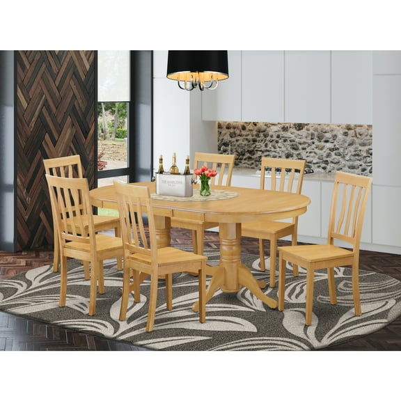 East West Furniture VAAN7-OAK-W Unique Kitchen Dinette Table & 6 Chairs, Oak