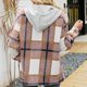 thumbnail image 5 of Puntoco Camiseta de manga para mujer Ropa de abrigo holgada con frente abierto Abrigo con capucha a cuadros tops Chaqueta Puntoco Puntoco-1590, 5 of 6