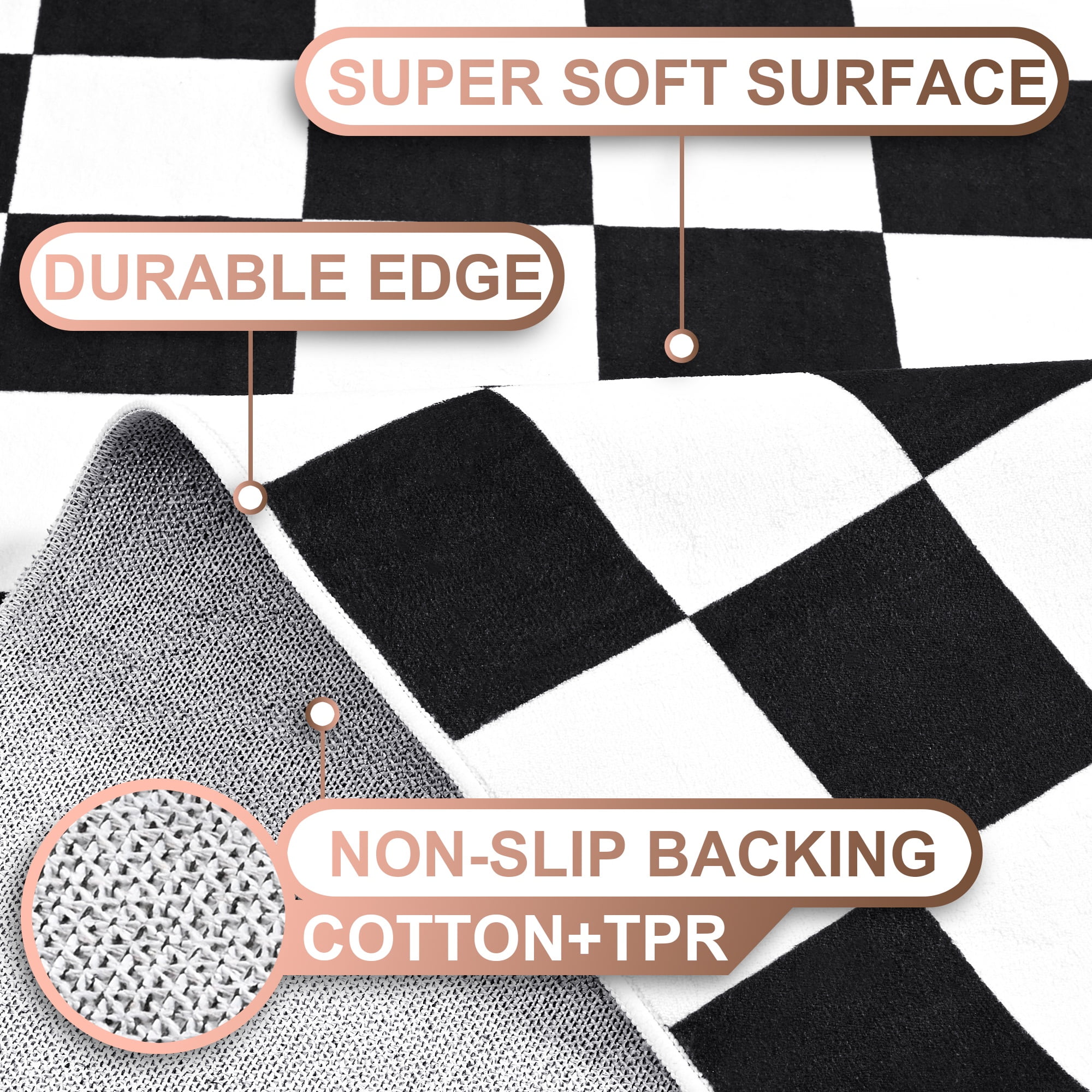 Arogan Checkered Area Rug for Living Room Bedroom Washable Rug, Black and White,4' x 6'