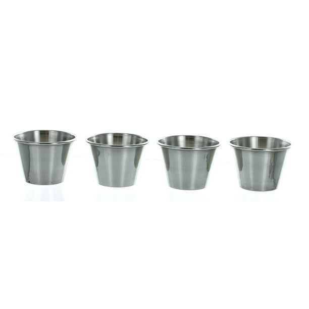 Lot of 4 Stainless Steel 2oz 60ml Condiment Sauce Cups Individual Portion