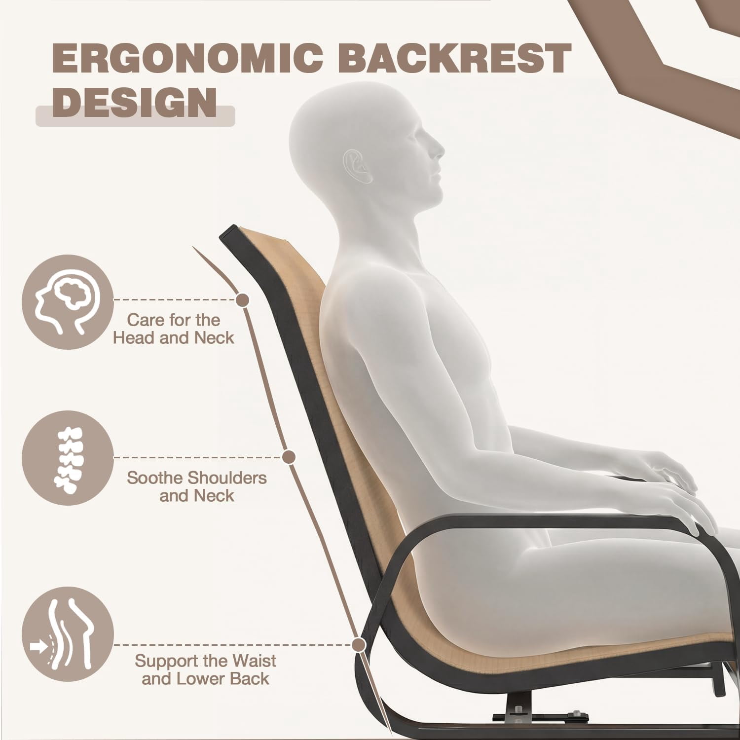 MELLCOM Patio Swivel Chair Set of 2, High Back Textilene Outdoor Dining Chairs with E-Coating Metal Frame, All-Weather Outdoor Furniture Rocker for Backyard, Porch, Garden, Lawn, Beige