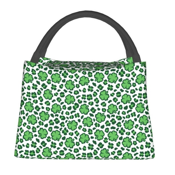 Fotbe Leopard print St. Patrick's Day Bolsa Térmica Portátil con Estampado, Bolsa de Entrega de Alimentos Aislada, Bolsa Reutilizable de Gran Capacidad para Comidas y Supermercado