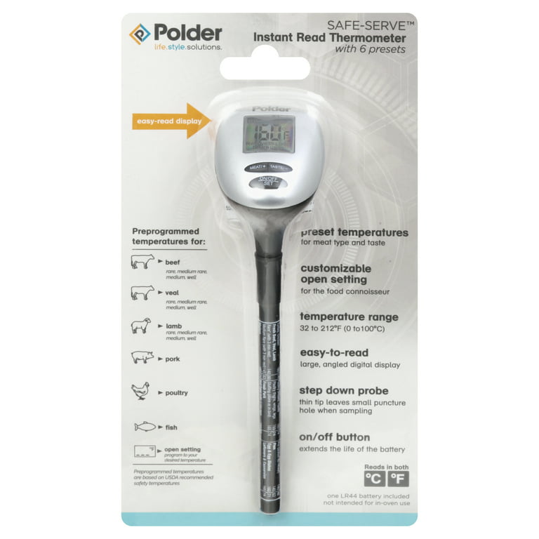 Polder Safe Serve Digital Instant Read Thermometer with 6 Preset  temperatures
