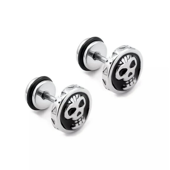 GKNET Mens Punk Gothic Black Silver Skull Screw Back Stud Earrings Stainless Steel
