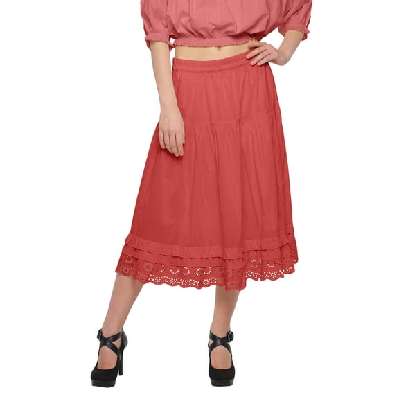 Moomaya Solid Skirts For Women Knee Length Cotton Flared Girls Skirt Clothing