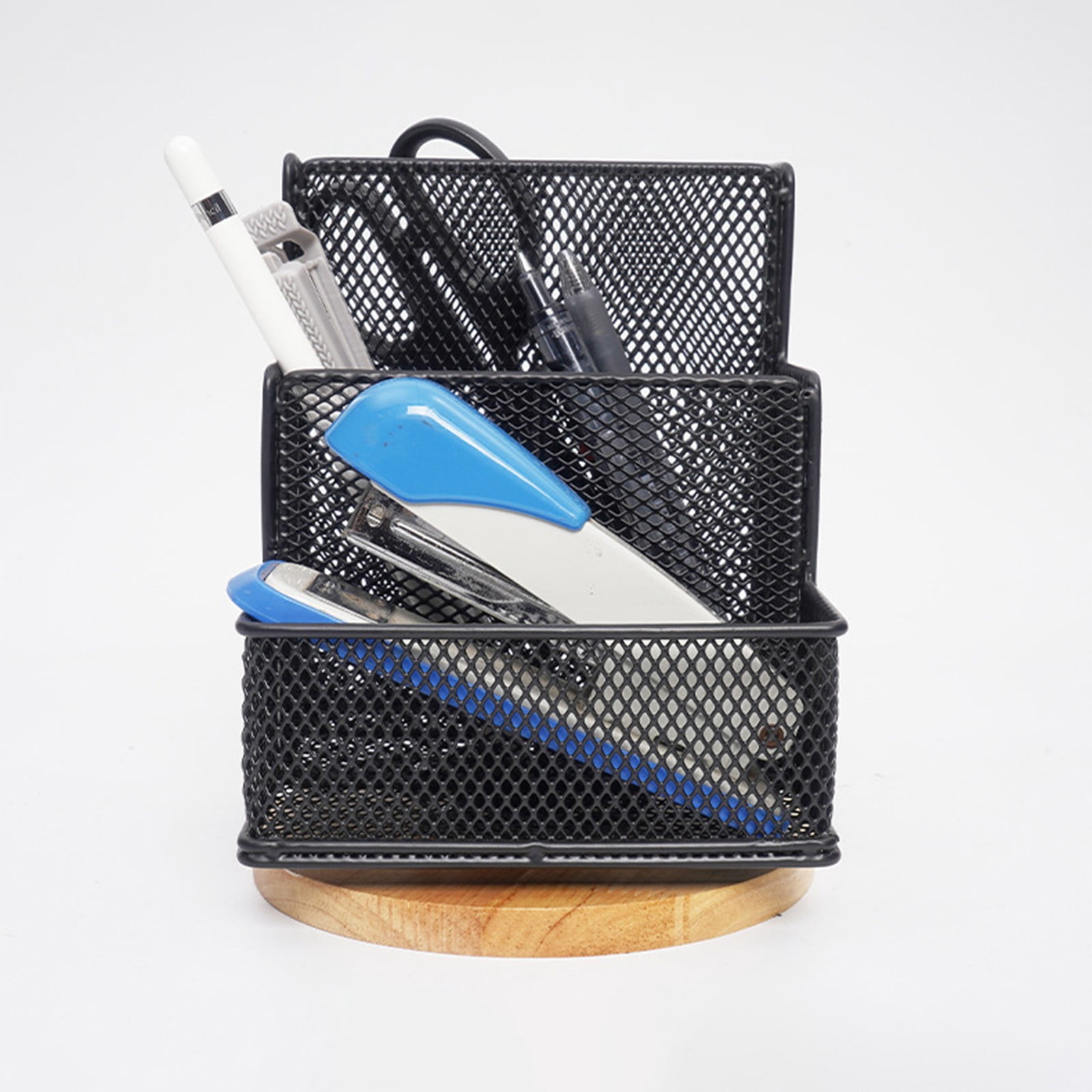 Rotating Desk Organizer Pen Holder, Multi Compartment Mesh Storage Caddy, 360 Degree Spin Base Design, Space Saving Desktop Organizer, Office Vanity Supplies Storage