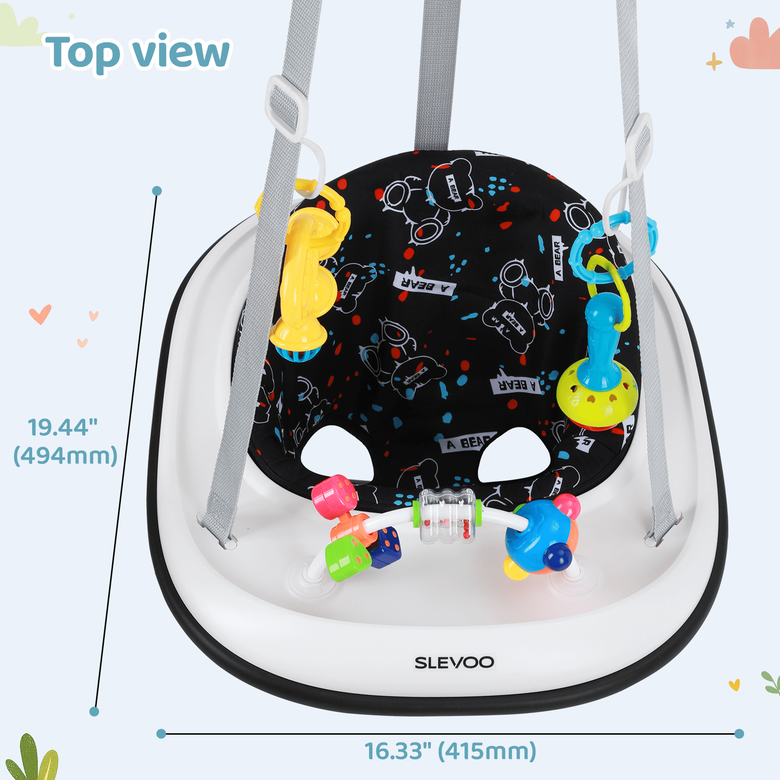 Slevoo Baby Doorway Jumper Baby Bouncer with Bumper, Two Jingle Rattles & Play Tray, Quiet Bear