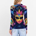 thumbnail image 7 of Womens Mardi Gras Shirts Carnival Feathers Print Long Sleeve Blouse Sequins V Neck Green Tunic Tops Dark Blue L, 7 of 7
