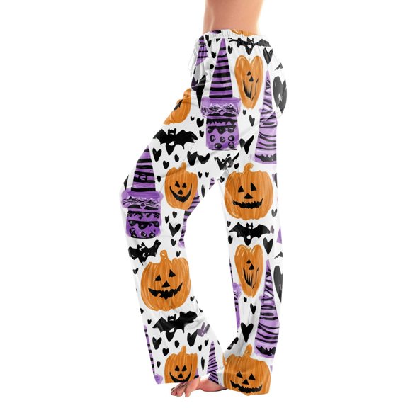 Women's Halloween Pjs Pants - Halloween Pajama Pants, Cute Wide Leg Pants for Women, Halloween Pajama Sets, Cozy Cotton Pants for Women, Relaxed Fit Pj Pants Light