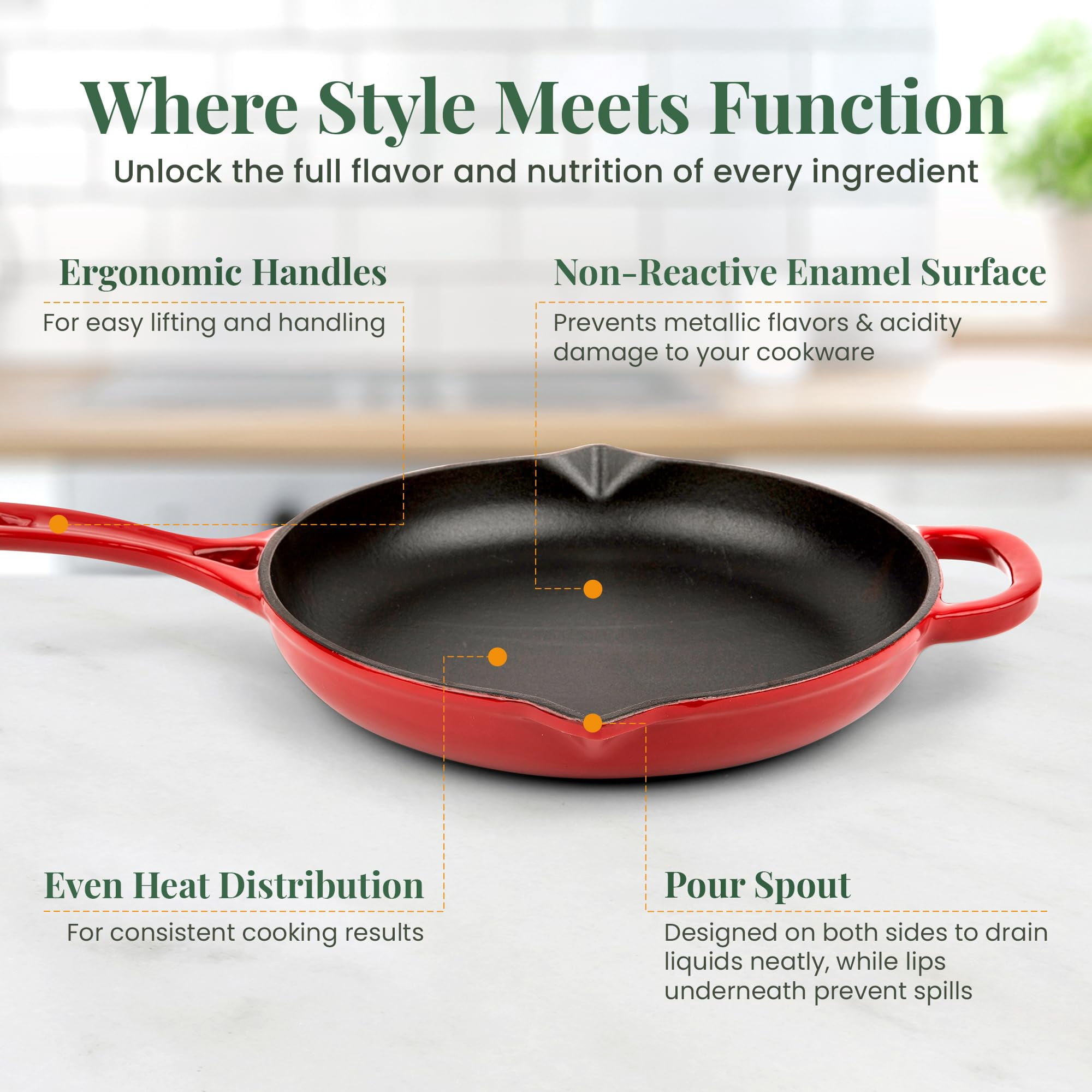 Larder & Vine 10 inch Enameled Cast Iron Skillet | Non Stick, Non Toxic, Oven Safe 500F