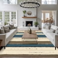 thumbnail image 4 of Beige Blue Stripes Large Area Rugs for Bedroom Living Room, Soft Non Slip Carpet Bedside Rug, Bogo Rustic Brown Farmhouse Wooden Rectangular Floor Cover Kitchen Accent Rug 8'x10' for Office, 4 of 9