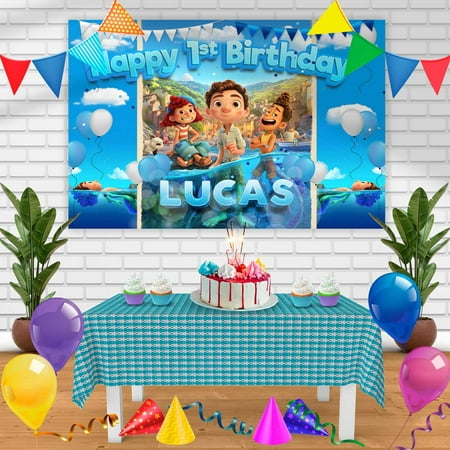 Image of Luca Disney Pixar Birthday Banner Personalized Party Backdrop Decoration 60 x 44 Inches