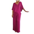 thumbnail image 2 of Riforla Women's Festive Elegant 2 Piece Pants Suit Shirt and High Waist Pants Suit Large Sizes Tulle Evening Suit Sets Two Piece Outfit Set Mother of The Bride Suit Pants Sets Hot Pink S, 2 of 5