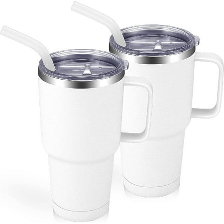 

30oz Insulated Mug/Tumbler With Lid and Straw Stainless Steel Vacuum Tumbler Keep Cold and Hot BPA Free Leak Proof Dishwasher Safe Car Holder Gifts /Travel Mug/Coffee Tumbler(Whtie-2Pack)