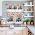 thumbnail image 6 of Kitchen Window Curtains Valance and Tier Set, Farm Blue Truck Rose Flower Easter Egg Rod Pocket Tier Curtain Valance Set, Spring Cherry Vintage Linen Light Filtering Cafe Curtains for Bedroom, 6 of 9