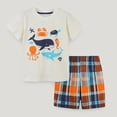 thumbnail image 4 of WIBACKER 100% Cotton 2PCS Summer Pajamas for Kids Boys Sleepwear Top and Plaid Shorts Toddler Boy Marine Animals Pjs Set 2-7T, 4 of 7