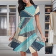 thumbnail image 2 of Abstract Teal Geometric Pattern Women's Classic Swing Skater Dress Casual Work Party Cocktail Dresses, 2 of 6