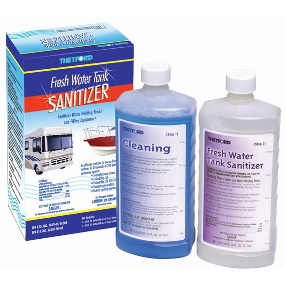 Thetford Fresh Water System Cleaner 36662 Liquid; 2 Part System; Cleans Up To 96 Gallon Tank; One 24 Ounce Cleaning Detergent/One 24 Ounce Tank Sanitizer