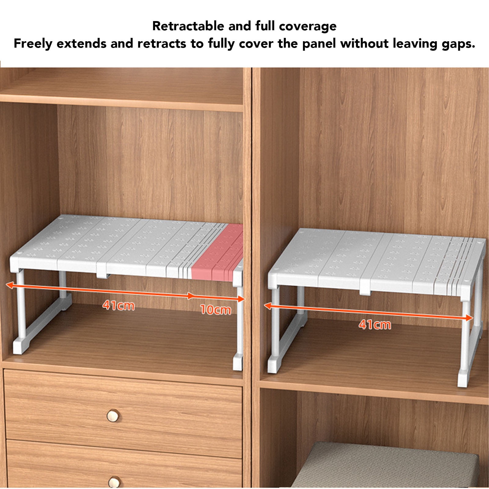 LAZIOEGR Expandable Cabinet Shelf Organizer, Adjustable Under Sink Storage Rack, 14.6 to 18.9 inches / 37 to 48 cm, Heavy Duty Closet Organization and Storage Shelf in White
