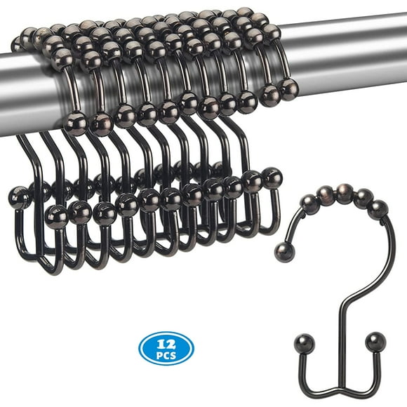 NimJoy Set of 12 Shower Curtain Ring Hook, Rust-Resistant Stainless Steel Glide Shower Double-Hooks, Plated Bronze Finish