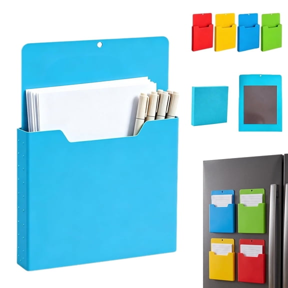 Magnetic Utility & File Holder, A4 Size Wall File Organizer | Set of 4 Color A4 Size Wall File Organizer, Hanging Paper Storage Pockets for Office, Locker & Home