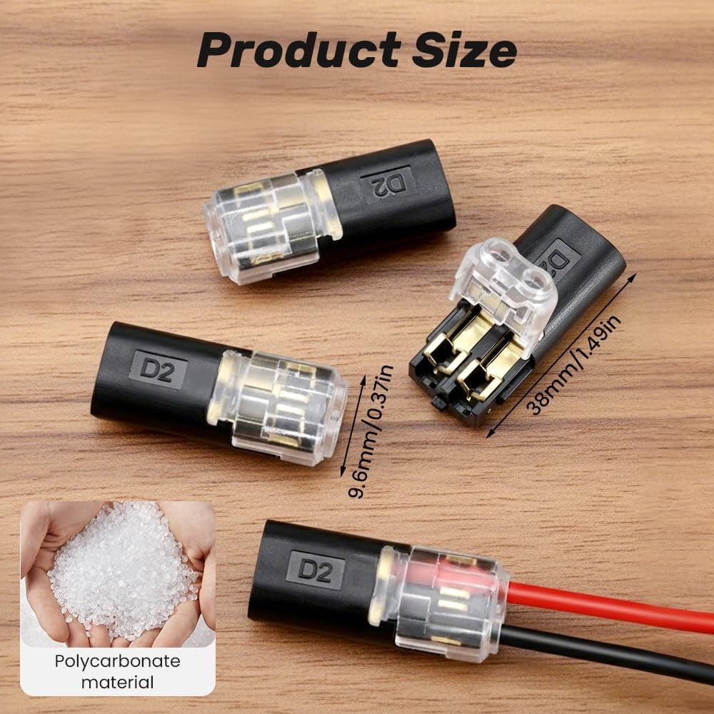 Double Wire Plug-in Connector with Locking Buckle, 2026 New Quick Plug in Connect Wire Connectors for Electrical Projects, Led Light Strip Connectors 2 Pin for Home Automotive Wiring