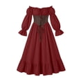 thumbnail image 3 of KICILVS Renaissance Dress Women Solid Color Off Shoulder Long Puff Sleeve Dress Corset Lace Up Waist Ruffled Hem Maxi Party Gown Purple, 3 of 7