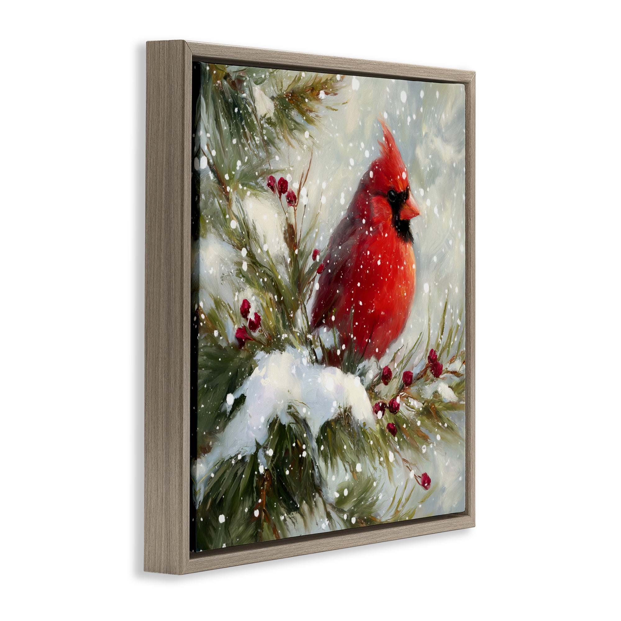 Stupell Industries Winter's Red Jewel Brown Framed Floater Canvas Wall Art, design by Tina LeCour