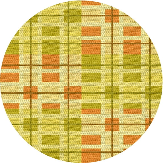 Ahgly Company Indoor Round Patterned Bold Yellow Area Rugs, 6' Round