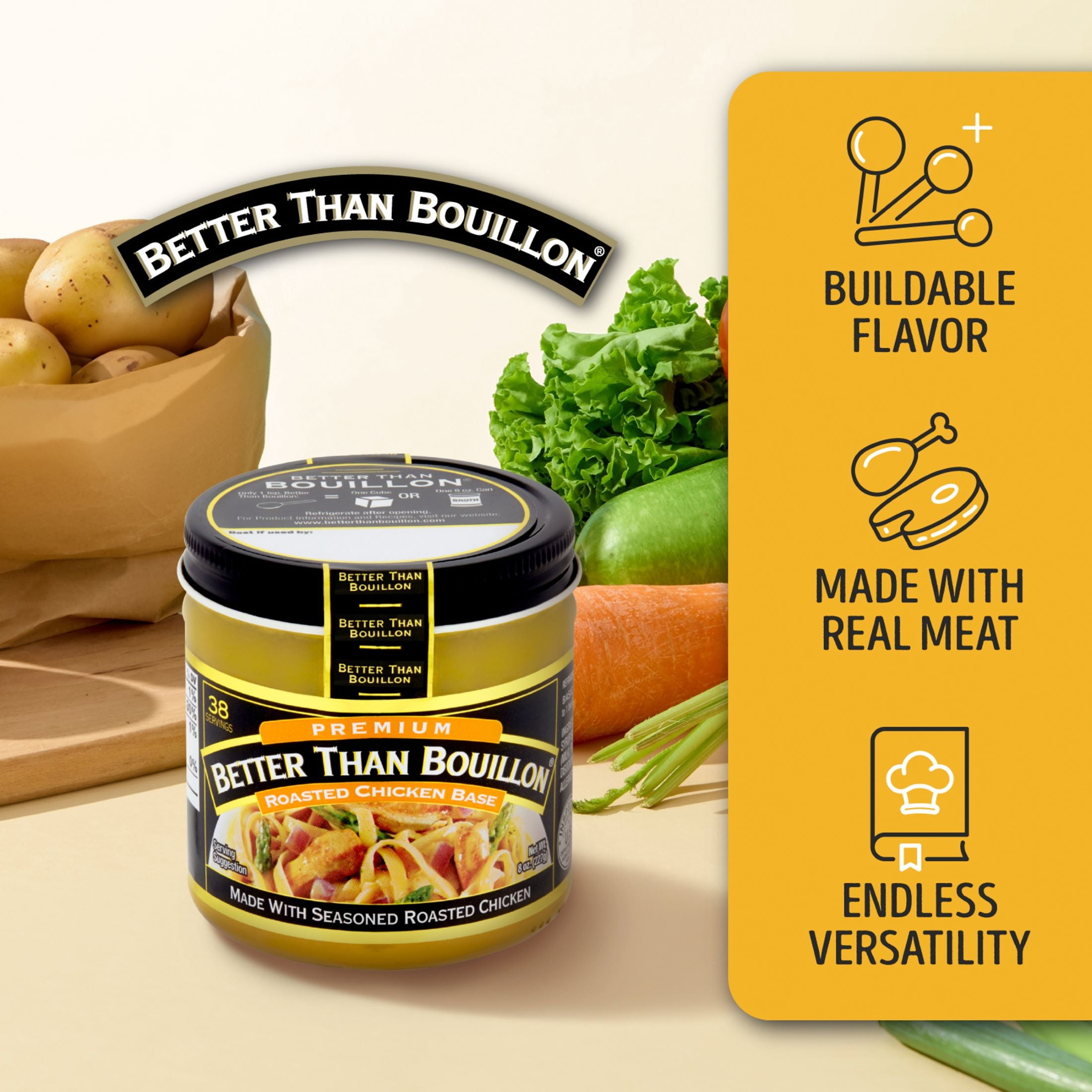 Better Than Bouillon Premium Roasted Chicken Base, Shelf-Stable, 8 oz Jar
