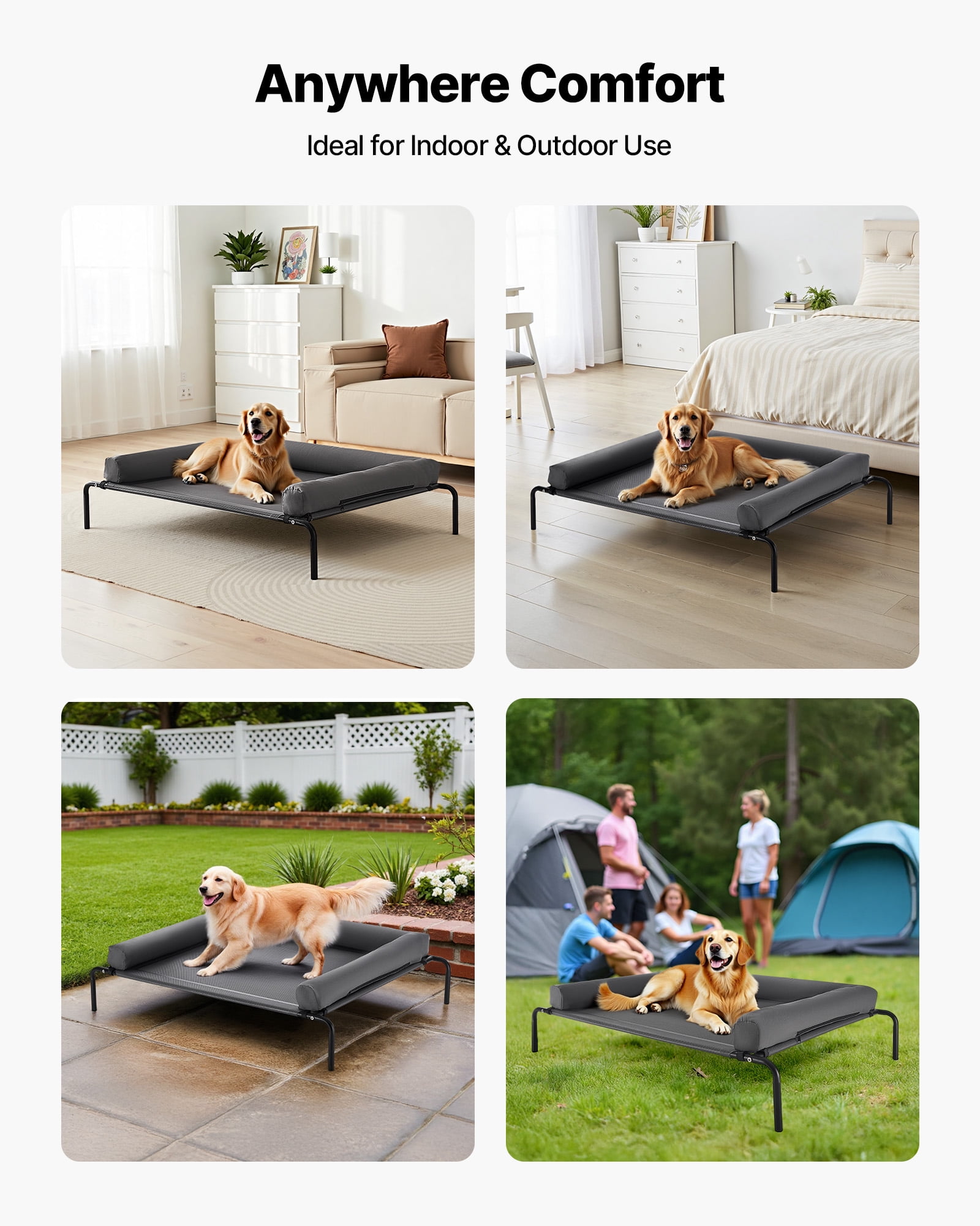 VEVOR Elevated Dog Bed for Large Dogs, Portable Raised Dog Cot with Washable Pillow, Indoor & Outdoor Pet Cooling Raised Hammock Bed with Steel Metal Frame and Breathable Teslin Mesh, XL, Gray