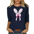 thumbnail image 2 of Fartey Happy Easter Shirts for Women Trendy Cute Bunny Graphic Tees Slim Fit 3/4 Sleeve Crew Neck Tunic Tops Plus Size Spring Summer Holiday T Shirts Navy S-5XL, 2 of 6