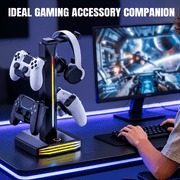 RGB Headphone Stand 9 Light Modes, Game Controller Holder for Desk Headset Stand 2 USB Charging and 1 Type-C Gamepad Earphone Accessories