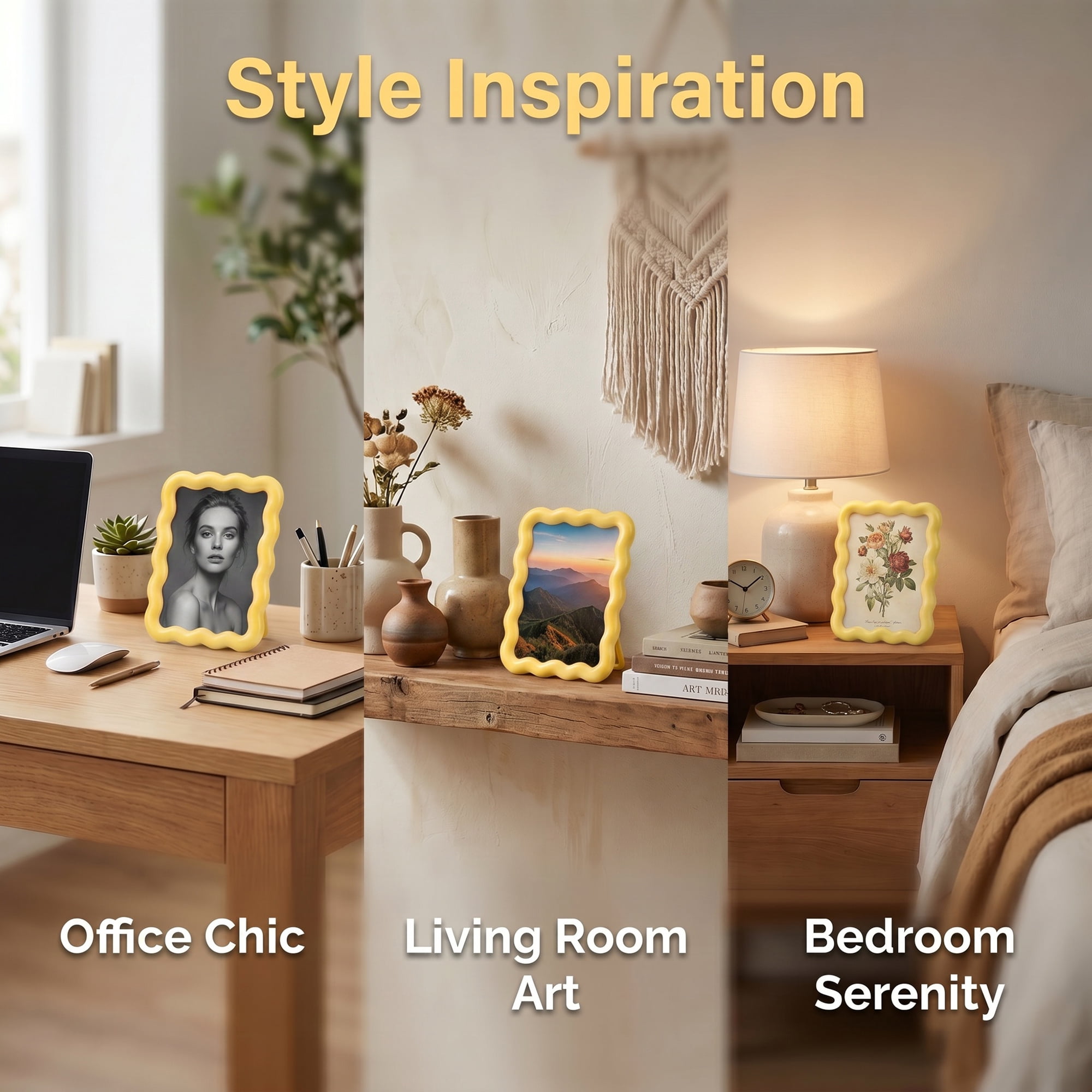 Unique Bargains Photo Frame with HD Glass for Aesthetic Desk Display Yellow 4" x 6"