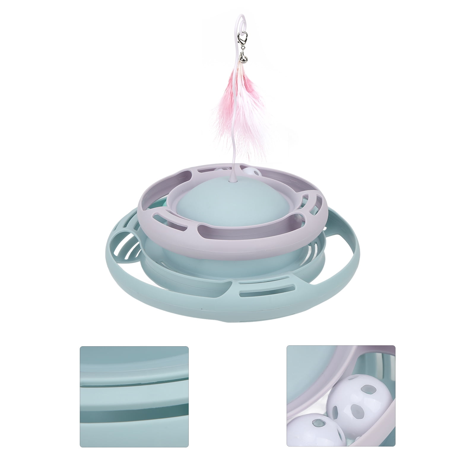 BIMZUC Interactive Cat Turntable Toy with Teaser Wand, Puzzle Track Ball Kitten Toys, Light Blue/Purple, 9.8 in / 25 cm