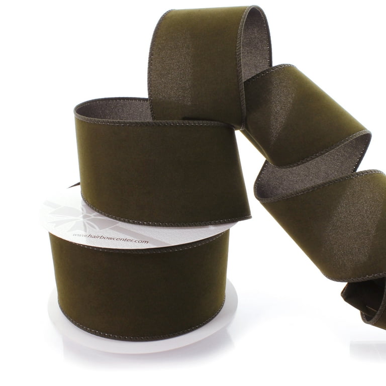 Ribbon Traditions 2.5 Wired Suede Velvet Ribbon Olive Green - 25 Yards