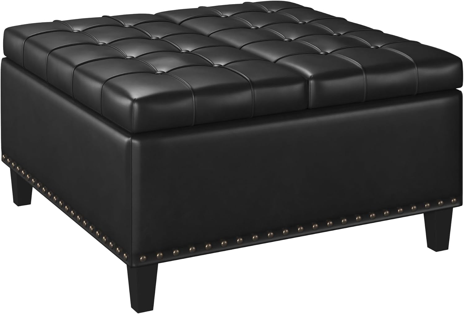 VEANERWOOD Modern Leather Storage Ottoman Bench with Button-Tufted for Entryway, Coffee Tables with Nail Trims for Living Room Bed Room Apartment