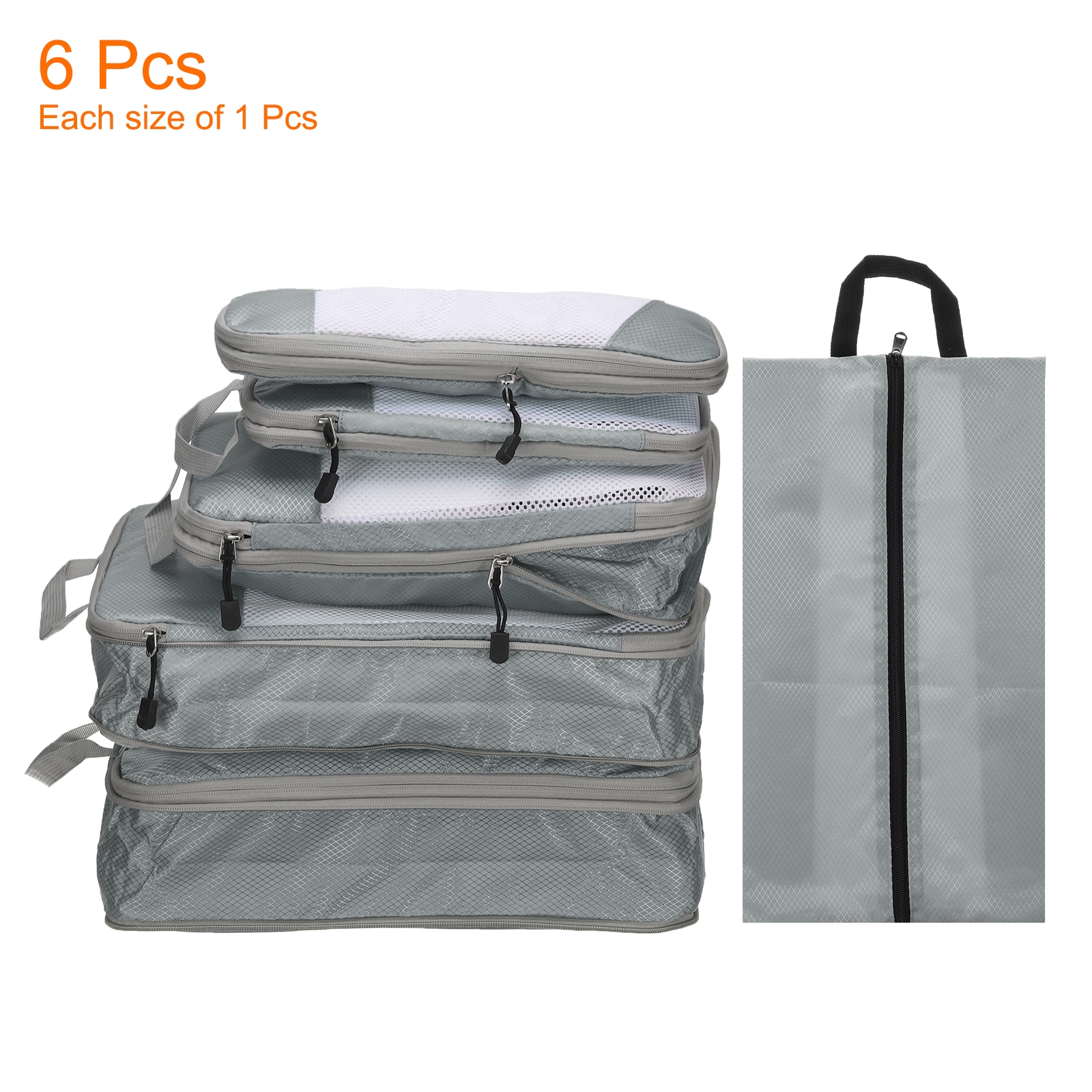 Uxcell 6pcs Compression Packing Cube for Suitcases Lightweight Travel Essentials Luggage Organizers Bags, Grey