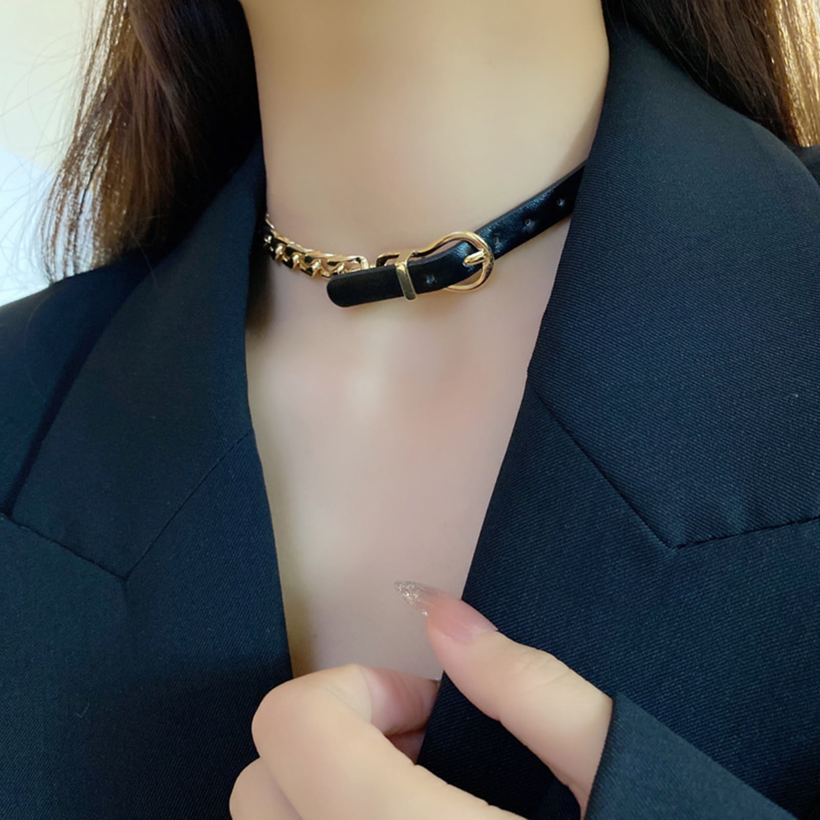 Chokers Fashion Belt Buckle Short Choker Necklace Thick Collar