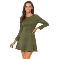 thumbnail image 1 of Mini vestido informal de manga larga con dobladillo con volantes y cuello redondo de ante sintético para mujer Ejercito Verde XL, 1 of 5