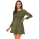 thumbnail image 1 of Mini vestido informal de manga larga con dobladillo con volantes y cuello redondo de ante sintético para mujer Ejercito Verde XL, 1 of 5
