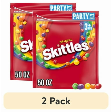 (2 pack) Skittles Original Chewy Candy Party Size, 50 oz Bag