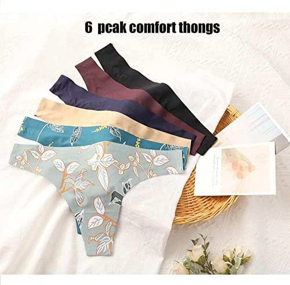 LEVAO Seamless Thongs for Women-No Show Underwear-Invisible Silky Panties-  Sexy V-waisted Wavy Sides G-String Panties 7 Pack