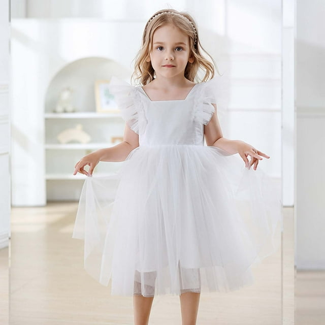 Elegant Girls Dresses Backless Tutu Ruffle Short Sleeve Square Neck Design for Kids Wedding and Special Events Clothing