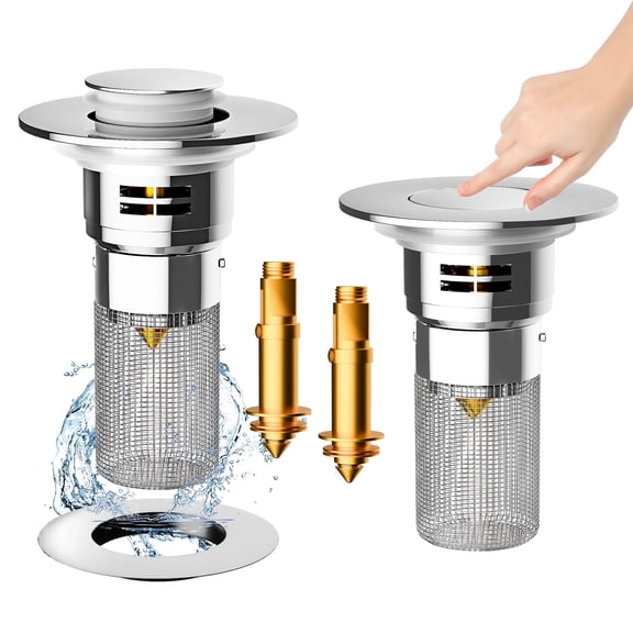 2PCS Bathroom Sink Drain Stopper for 1.1-1.5in , Pop-Up Strainer with Stainless Steel Hair Catcher for US Bathroom Sinks, Bathtubs, Showers & Floor Drains