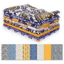Soimoi 8 Pc Fat Quarter Bundle,Asian Paisley BlockPrint 18"x 22"DIY Patchwork-100% CottonPre-Cut Quilting Fabric Blue & Orange