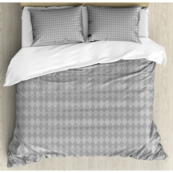 Geometric Rhombus Duvet Cover Set King Size, Neutral Design Simplistic Rhomb Check Repetition Graphic, Decorative 3 Piece Bedding Set with 2 Pillow Shams, Pale Taupe and Pale Grey, by Ambesonne