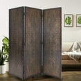 thumbnail image 5 of 3 Panel Foldable Room Divider with Patterned Wood Panelling, Brown - Saltoro Sherpi, 5 of 6